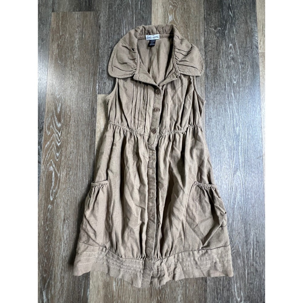 Body Central Dress Womens L Tan Linen Blend Sleeveless Utility Button Mini 4262